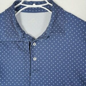 Southern Tide Mens Size XL Anchor Print Short Sleeve Polo Shirt Blue Performance